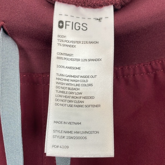 Figs Technical Collection Womens 3XLT Maroon Scrubs 2 Pocket Drawstring Waist - Picture 7 of 10